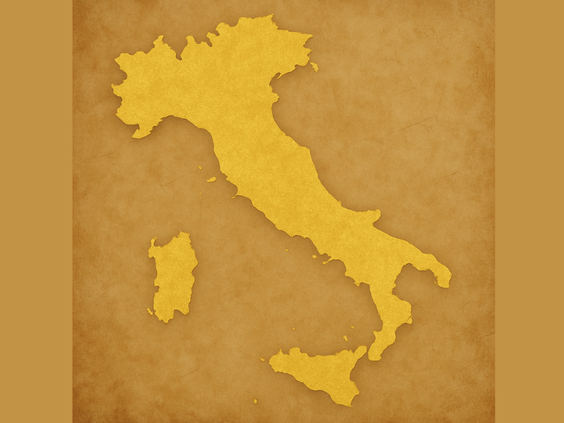 Cartina dell'Italia con i colori oro