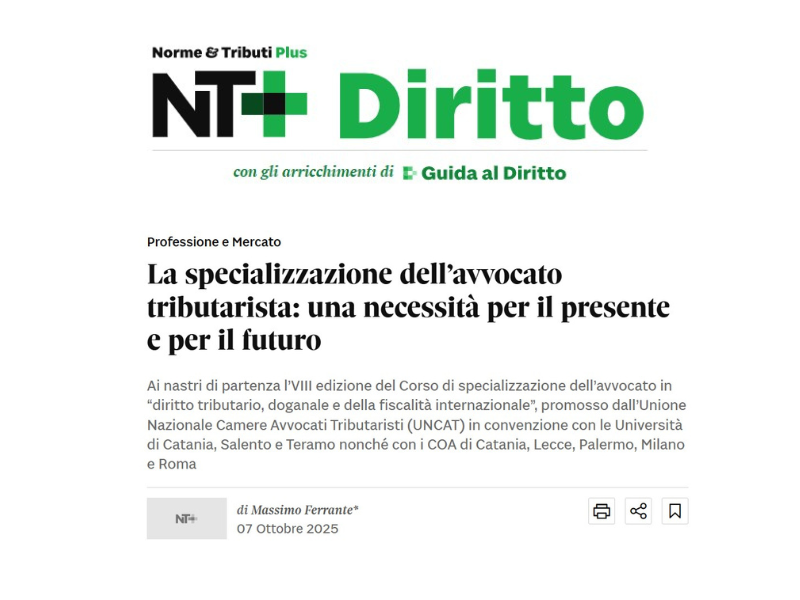 Rassegna Stampa_ Nt+ Diritto, Ferrante: Una necessità la  specializzazione dell’avvocato tributarista